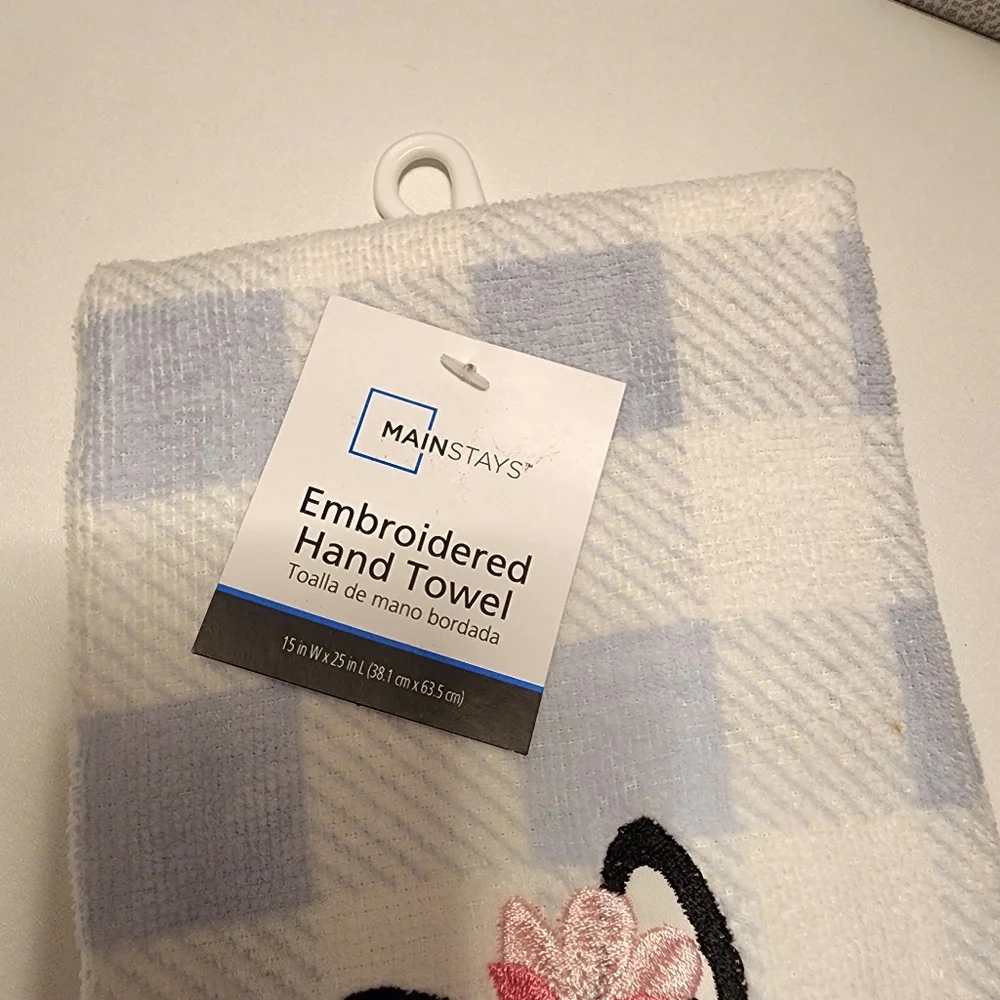 Embroidered Hand Towel French Bulldog Boston Terrier Blue White NWT